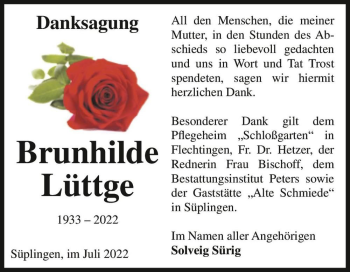 Traueranzeige von Brunhilde Lüttge  von Magdeburger Volksstimme
