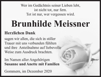 Traueranzeige von Brunhilde Meissner  von Magdeburger Volksstimme
