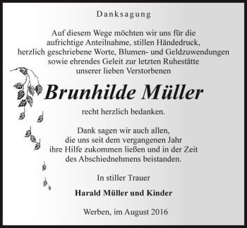 Traueranzeige von Brunhilde Müller  von Magdeburger Volksstimme