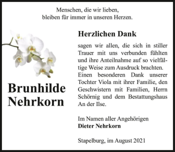 Traueranzeige von Brunhilde Nehrkorn  von Magdeburger Volksstimme