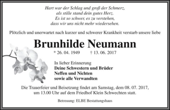 Traueranzeige von Brunhilde Neumann  von Magdeburger Volksstimme