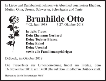 Traueranzeige von Brunhilde Otto  von Magdeburger Volksstimme