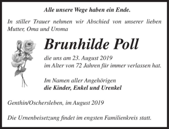 Traueranzeige von Brunhilde Poll  von Magdeburger Volksstimme
