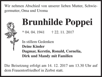 Traueranzeige von Brunhilde Poppei  von Magdeburger Volksstimme