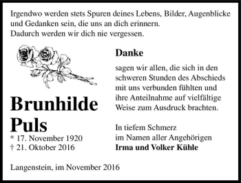 Traueranzeige von Brunhilde Puls  von Magdeburger Volksstimme