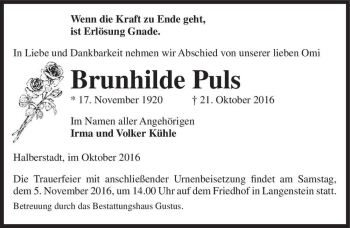 Traueranzeige von Brunhilde Puls  von Magdeburger Volksstimme
