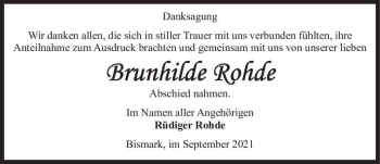 Traueranzeige von Brunhilde Rohde  von Magdeburger Volksstimme