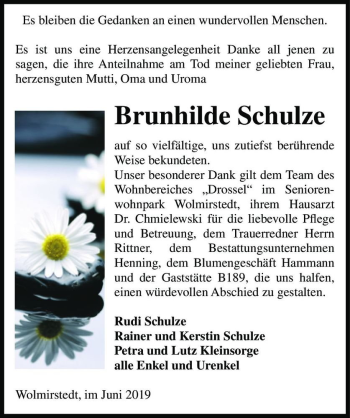 Traueranzeige von Brunhilde Schulze  von Magdeburger Volksstimme