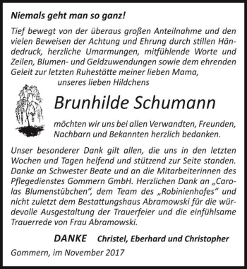 Traueranzeige von Brunhilde Schumann  von Magdeburger Volksstimme