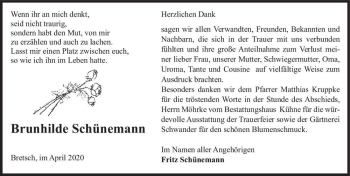 Traueranzeige von Brunhilde Schünemann  von Magdeburger Volksstimme