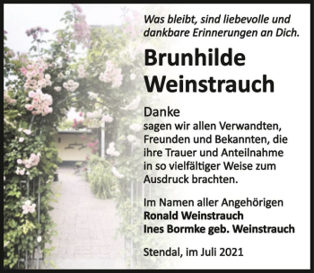 Traueranzeige von Brunhilde Weinstrauch  von Magdeburger Volksstimme