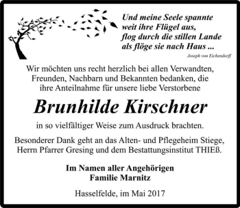 Traueranzeige von Brunhilfe Kirschner  von Magdeburger Volksstimme