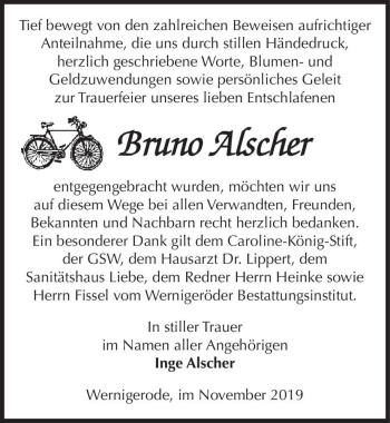Traueranzeige von Bruno Alscher  von Magdeburger Volksstimme