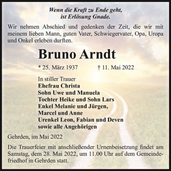 Traueranzeige von Bruno Arndt  von Magdeburger Volksstimme