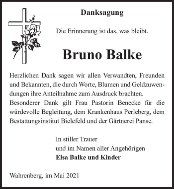 Traueranzeige von Bruno Balke  von Magdeburger Volksstimme