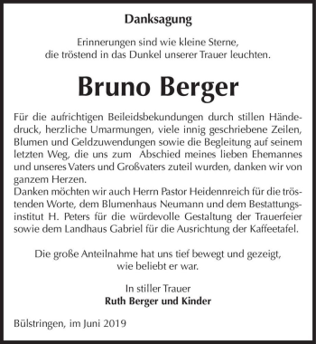 Traueranzeige von Bruno Berger  von Magdeburger Volksstimme