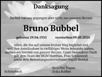 Traueranzeige von Bruno Bubbel  von Magdeburger Volksstimme