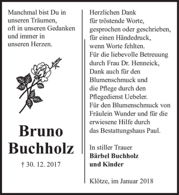 Traueranzeige von Bruno Buchholz  von Magdeburger Volksstimme