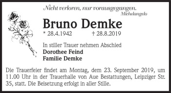 Traueranzeige von Bruno Demke  von Magdeburger Volksstimme