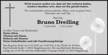 Traueranzeige von Bruno Dreiling  von Magdeburger Volksstimme