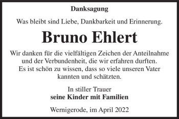 Traueranzeige von Bruno Ehlert  von Magdeburger Volksstimme