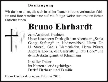 Traueranzeige von Bruno Ehrhardt  von Magdeburger Volksstimme