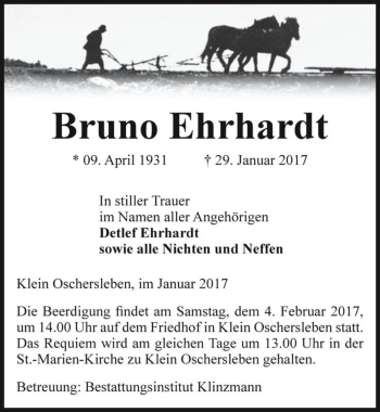 Traueranzeige von Bruno Ehrhardt  von Magdeburger Volksstimme