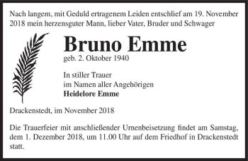 Traueranzeige von Bruno Emme  von Magdeburger Volksstimme