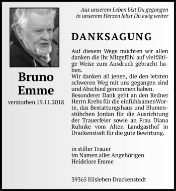 Traueranzeige von Bruno Emme  von Magdeburger Volksstimme