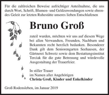 Traueranzeige von Bruno Groß  von Magdeburger Volksstimme