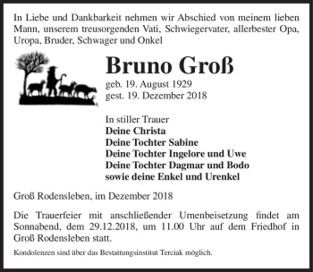 Traueranzeige von Bruno Groß  von Magdeburger Volksstimme