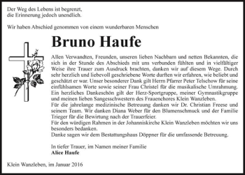 Traueranzeige von Bruno Haufe  von Magdeburger Volksstimme