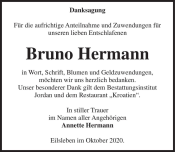 Traueranzeige von Bruno Hermann  von Magdeburger Volksstimme