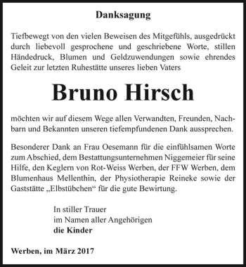 Traueranzeige von Bruno Hirsch  von Magdeburger Volksstimme
