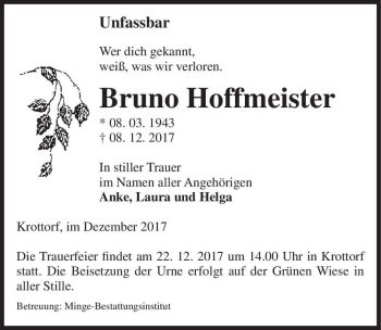 Traueranzeige von Bruno Hoffmeister  von Magdeburger Volksstimme