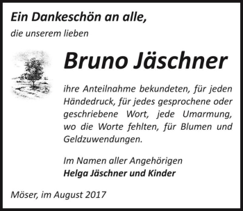 Traueranzeige von Bruno Jäschner  von Magdeburger Volksstimme