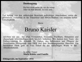 Traueranzeige von Bruno Kaisler  von Magdeburger Volksstimme