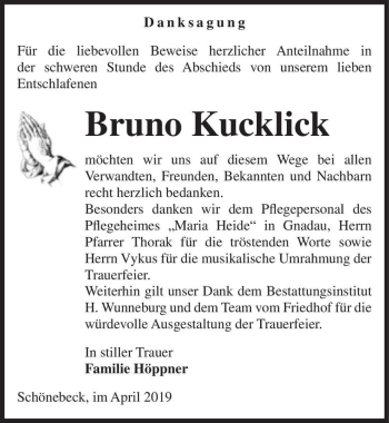 Traueranzeige von Bruno Kucklick  von Magdeburger Volksstimme