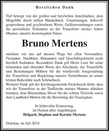 Traueranzeige von Bruno Mertens  von Magdeburger Volksstimme
