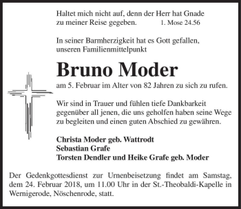Traueranzeige von Bruno Moder  von Magdeburger Volksstimme