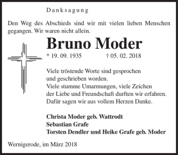 Traueranzeige von Bruno Moder  von Magdeburger Volksstimme