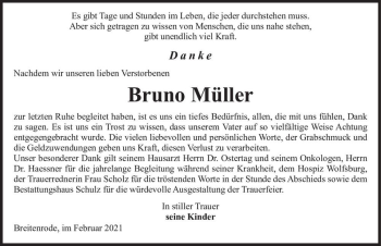 Traueranzeige von Bruno Müller  von Magdeburger Volksstimme