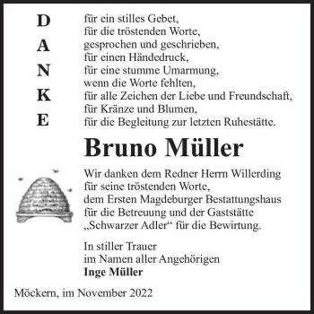 Traueranzeige von Bruno Müller  von Magdeburger Volksstimme