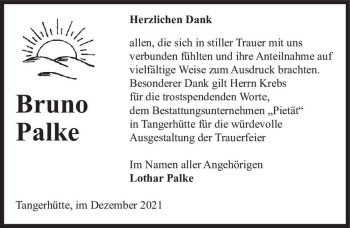 Traueranzeige von Bruno Palke  von Magdeburger Volksstimme