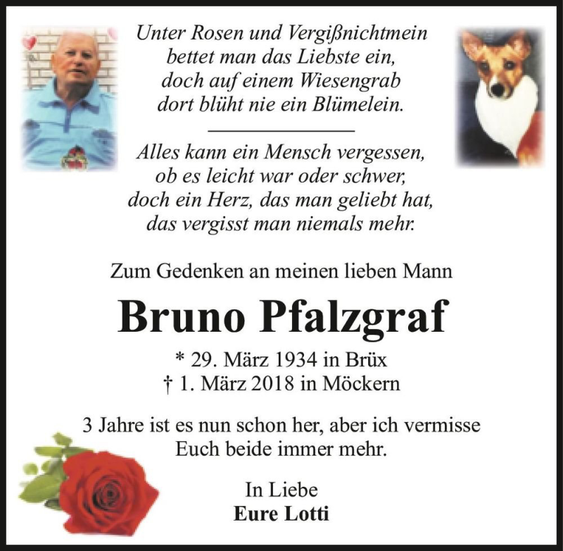 Traueranzeige für Bruno Pfalzgraf  vom 01.03.2021 aus Magdeburger Volksstimme