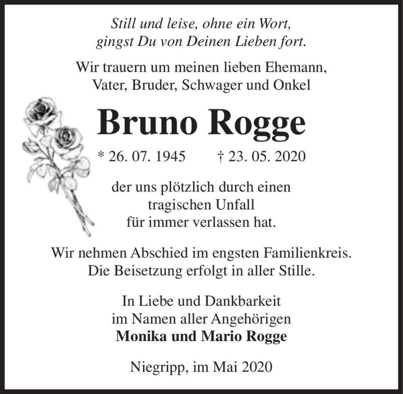  Traueranzeige für Bruno Rogge  vom 06.06.2020 aus Magdeburger Volksstimme