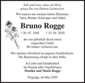 Traueranzeige von Bruno Rogge  von Magdeburger Volksstimme
