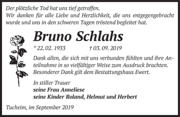 Traueranzeige von Bruno Schlahs  von Magdeburger Volksstimme