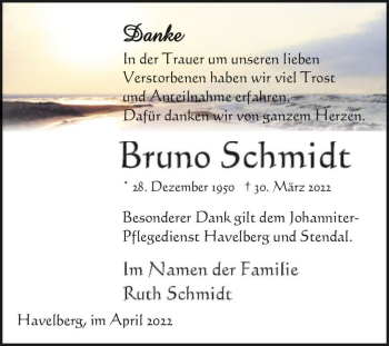 Traueranzeige von Bruno Schmidt  von Magdeburger Volksstimme