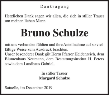 Traueranzeige von Bruno Schulze  von Magdeburger Volksstimme